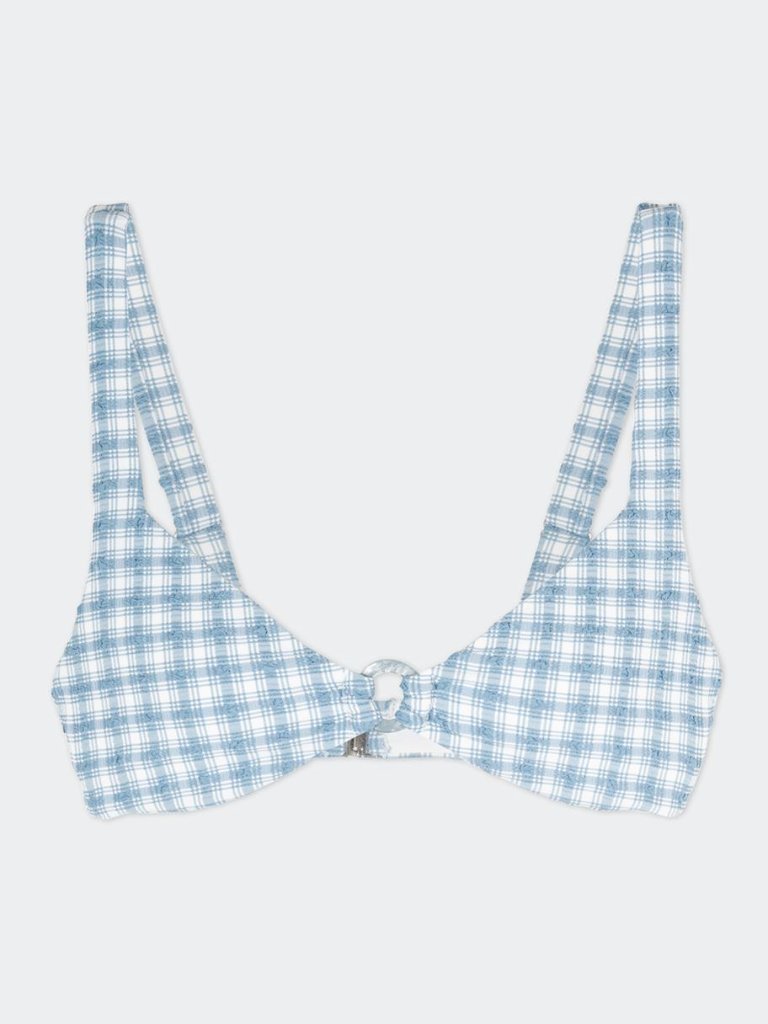 Simkhai Astrid O-Ring Plaid Seersucker Bikini Top Size Small